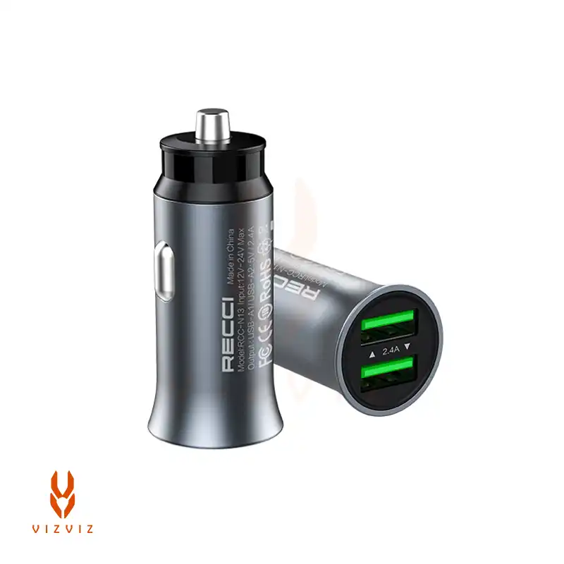 شارژر فندکی مسافرتی 2 پورت رسی مدل Recci RCC-N13
