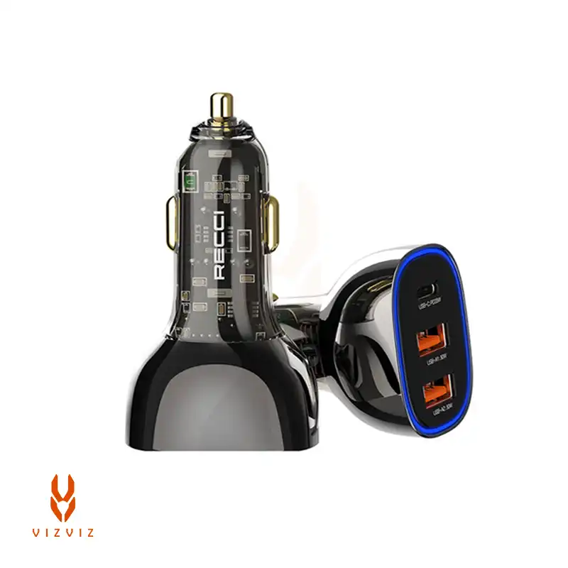 شارژر فندکی شارژ سریع 3 پورت رسی مدل Recci RCC-N18